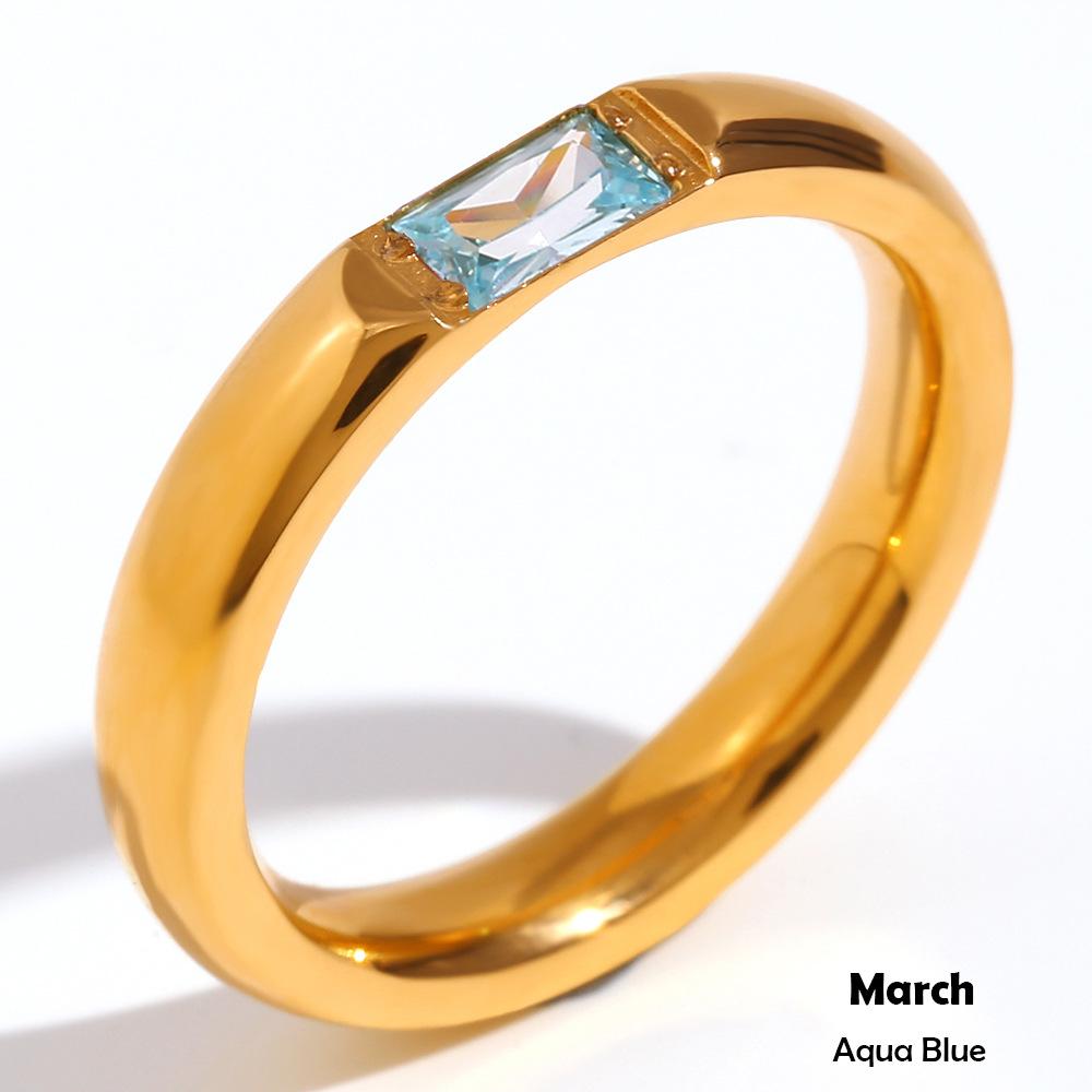 Stainless Steel Rectangular Birthstone Ring