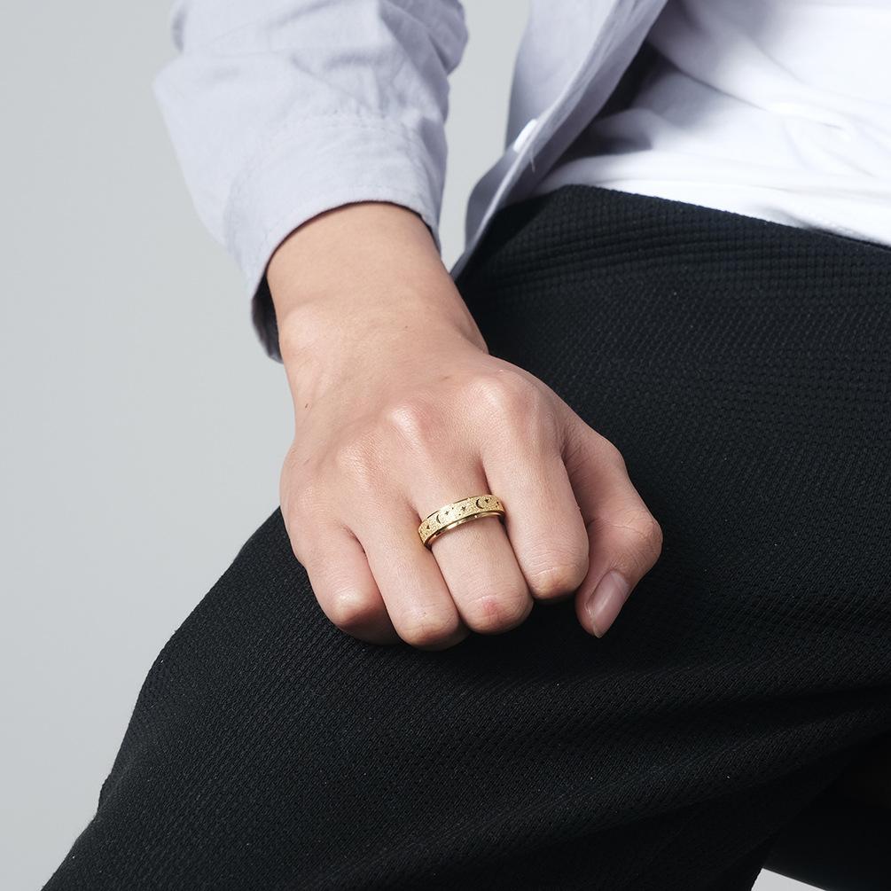 Frosted Star & Moon Hollow Stainless Steel Spinner Ring