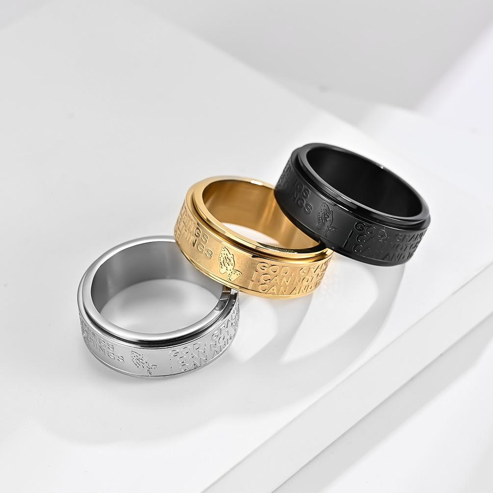 18K Gold PVD Stainless Steel Alphabet Spinner Ring