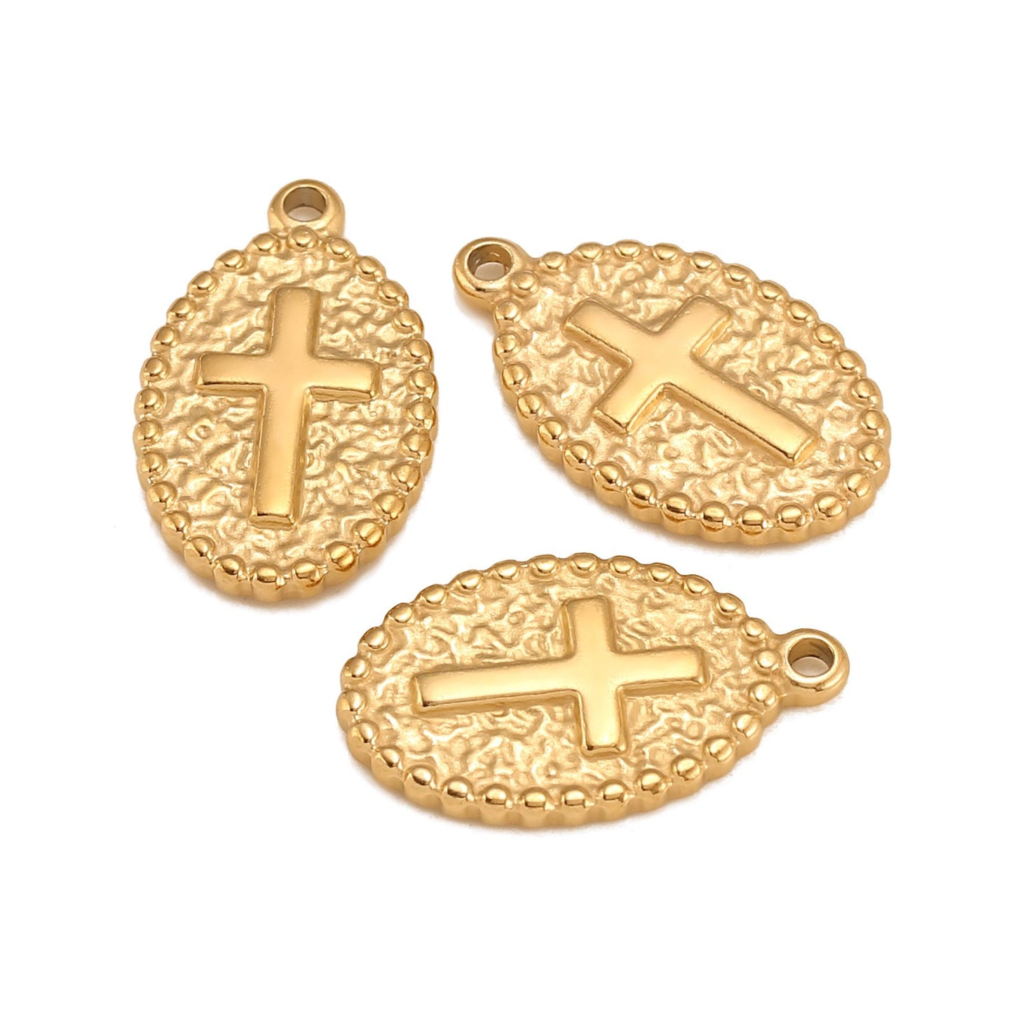 Pendentif en forme de croix ovale en acier inoxydable