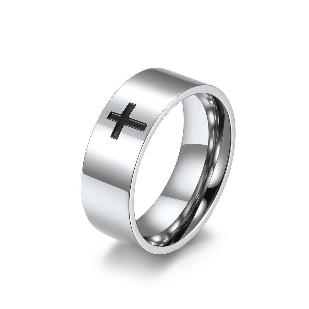 Polished Cross Drop Oil Stainless Steel Couple Ring