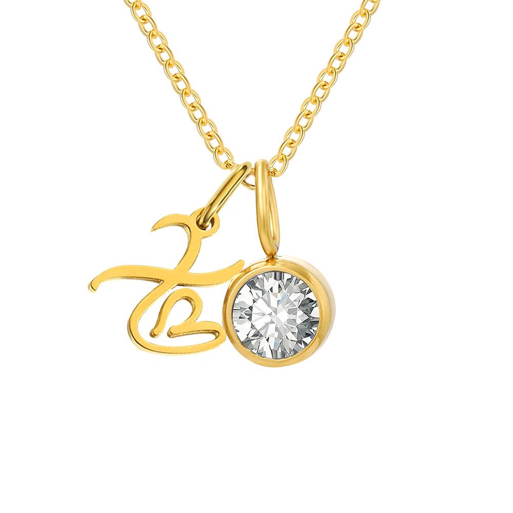 Stainless Steel Letter Cubic Zirconia Pendant Necklace