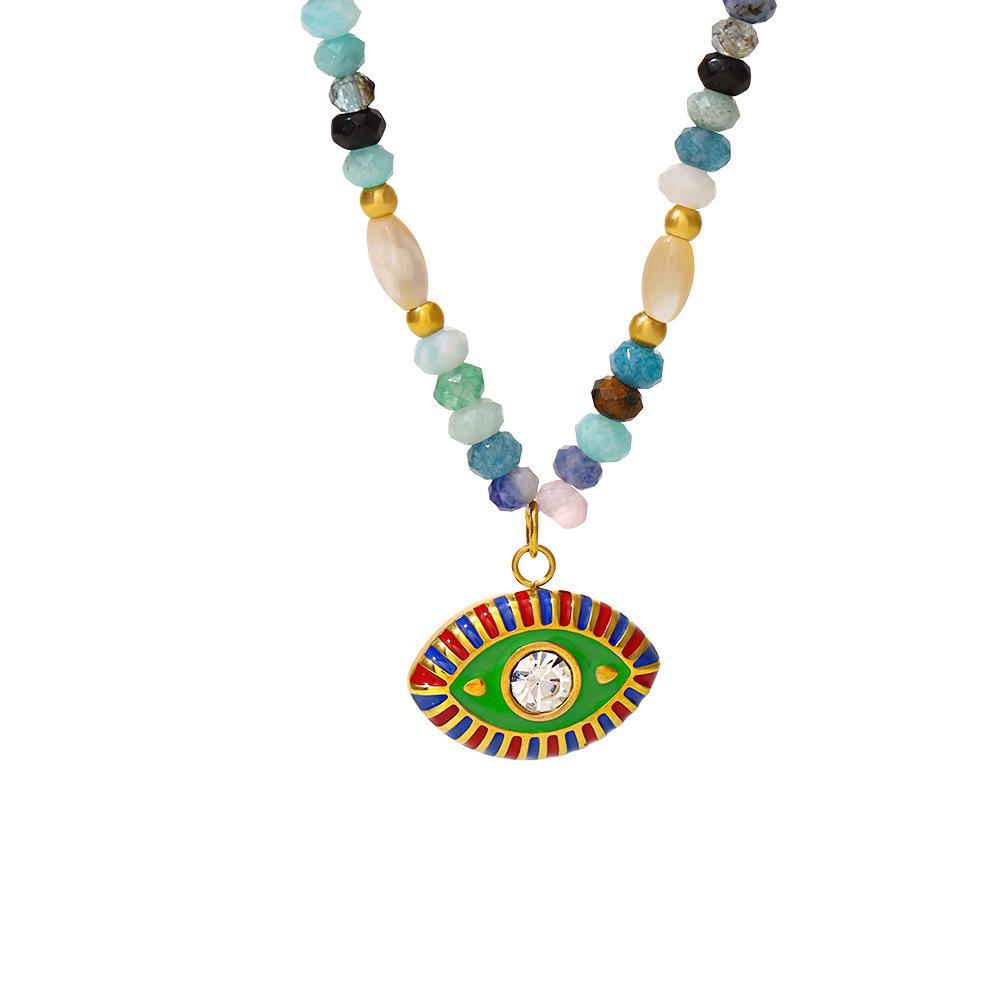 Stainless Steel Eye Pendant Natural Stone Beaded Necklace