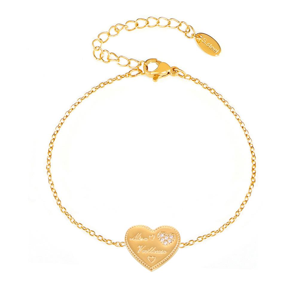 Stainless Steel Heart Letter Inlay Cubic Zirconia Bracelet
