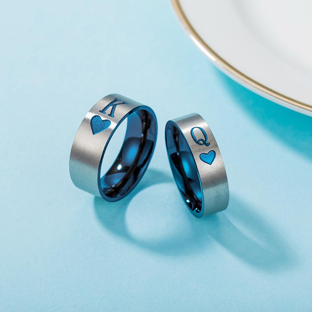 King Queen Couple Polished Stainless Steel Ring