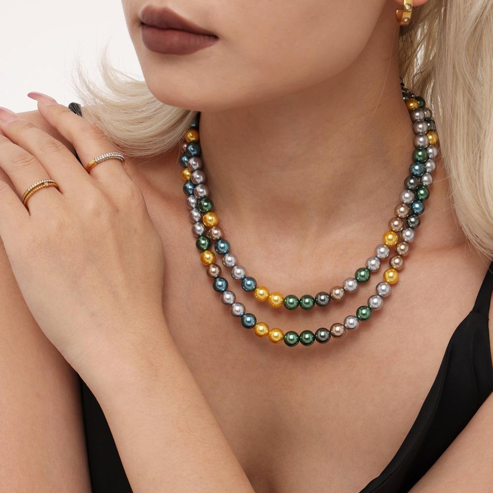 8mm Imitation Pearl Stainless Steel Beaded Necklace