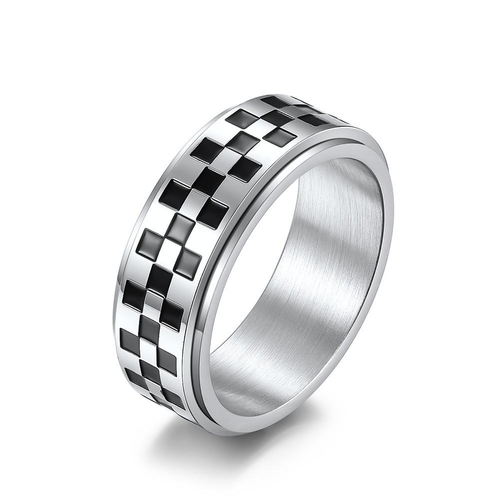 Checkerboard Stainless Steel Spinner Ring