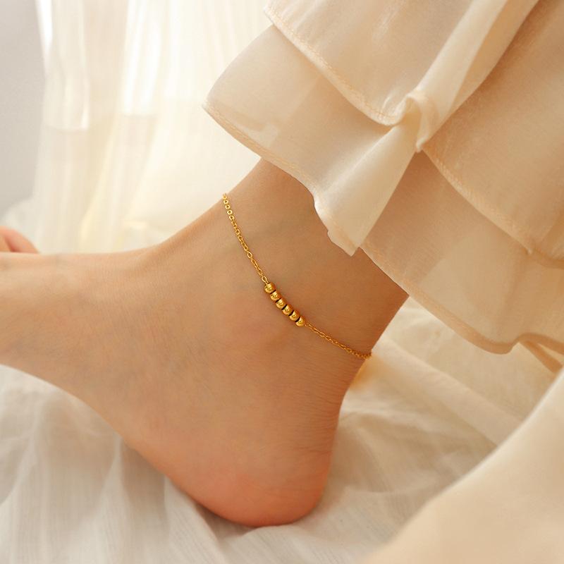 18K Gold PVD Bead Stainless Steel Anklet