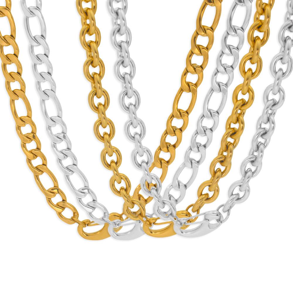 Stainless Steel Round Cable Figaro Chain Set