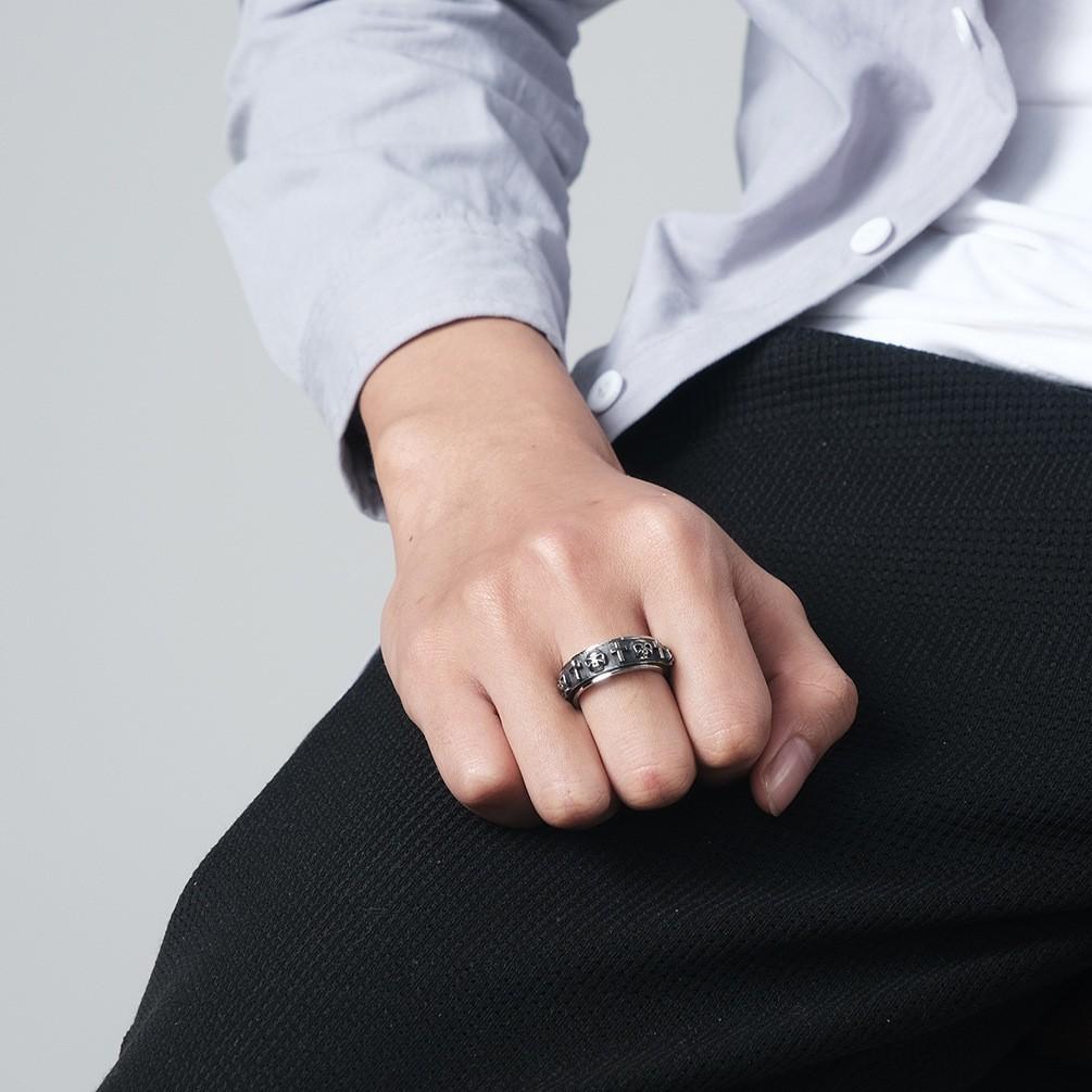 Skull Cross Stainless Steel Spinner Men's Ring