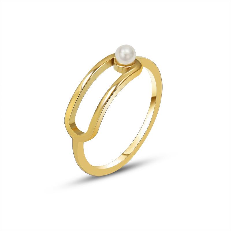 18K Gold PVD Stainless Steel Imitation Pearl Ring