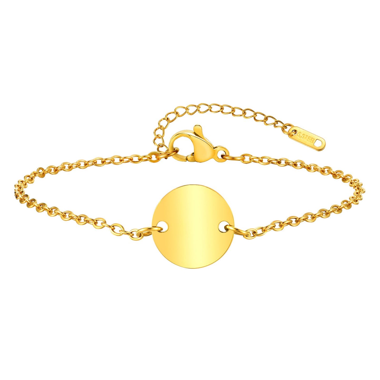 Bracelet à breloques en forme de disque rond en acier inoxydable