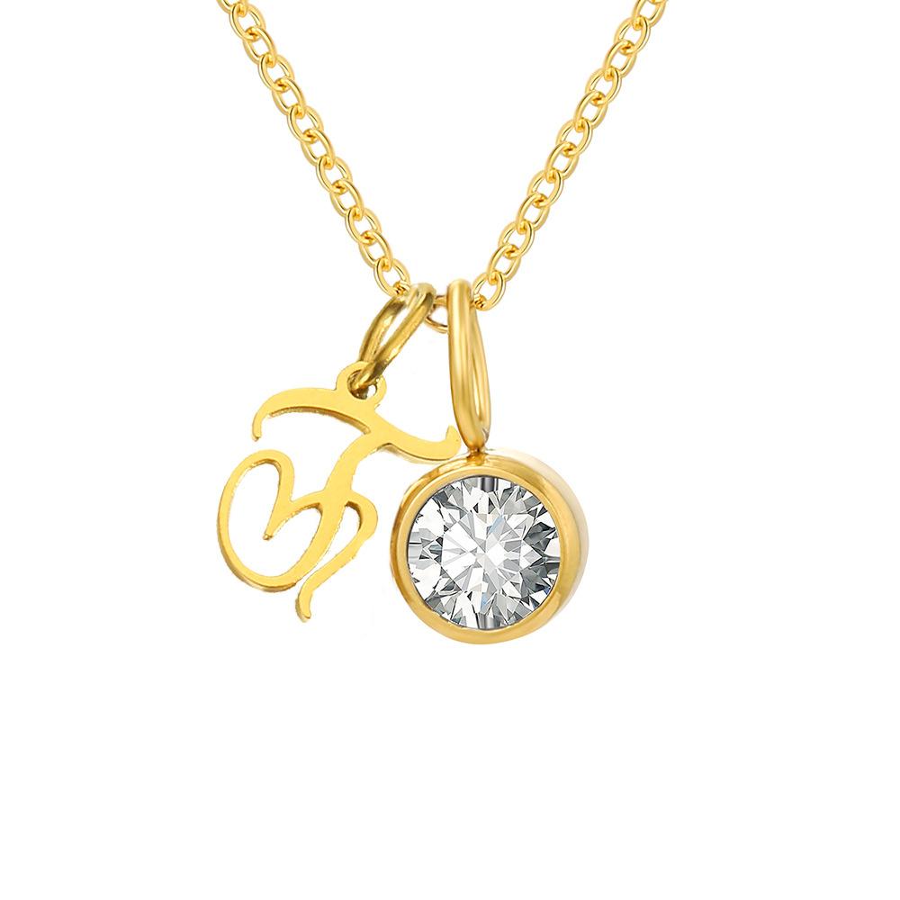 Stainless Steel Letter Cubic Zirconia Pendant Necklace