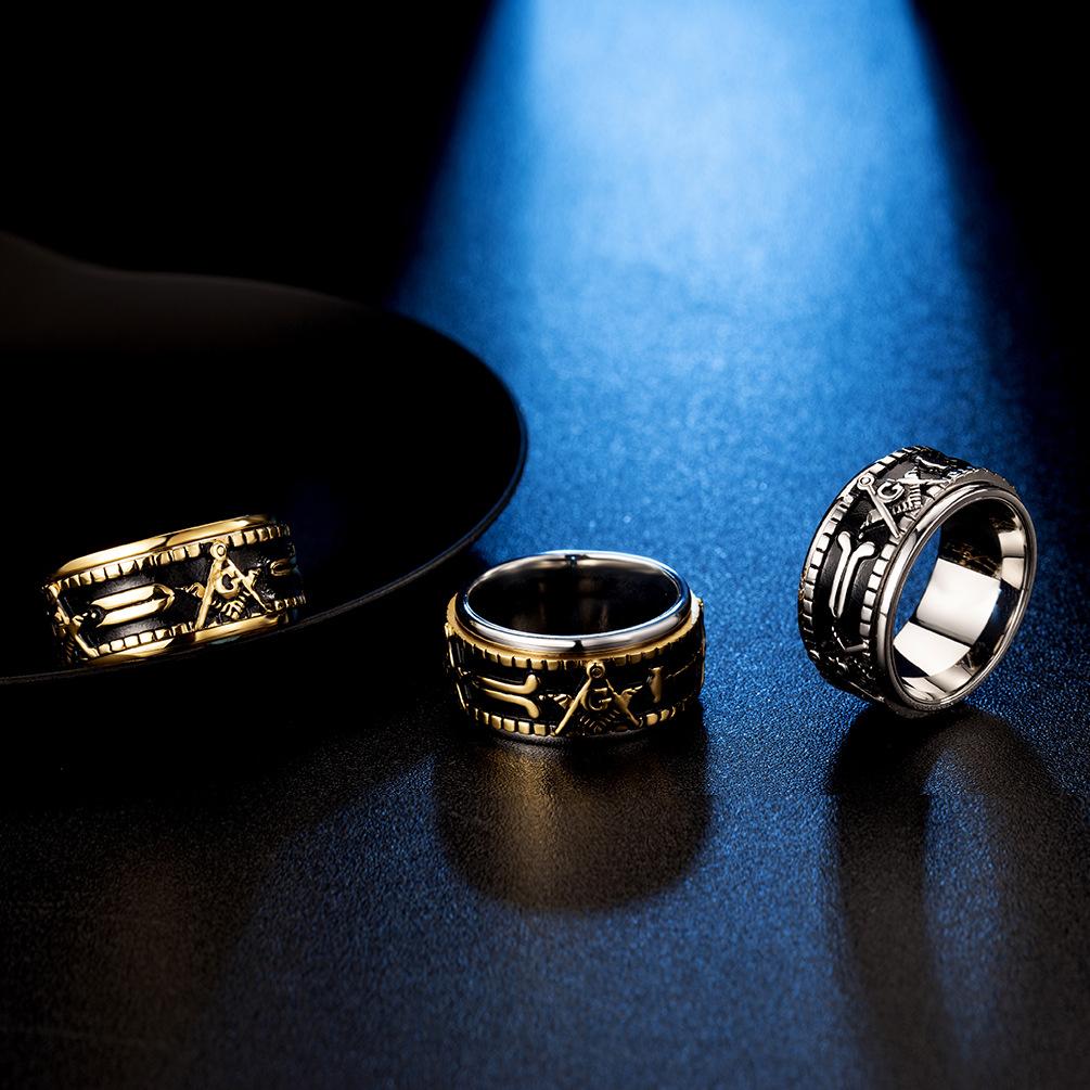 Stainless Steel Masonic Men's Spinner Ring