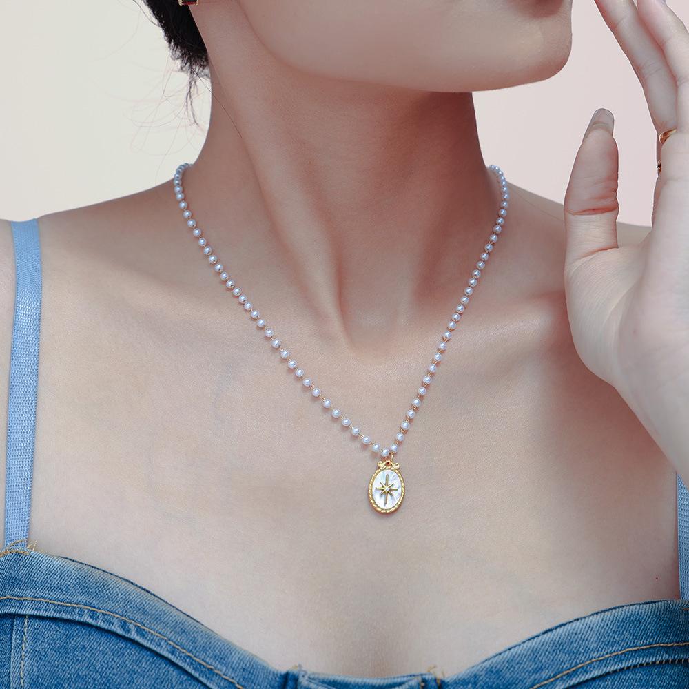Star Mother of Pearl Pendant Imitation Separated Pearl Chain Necklace