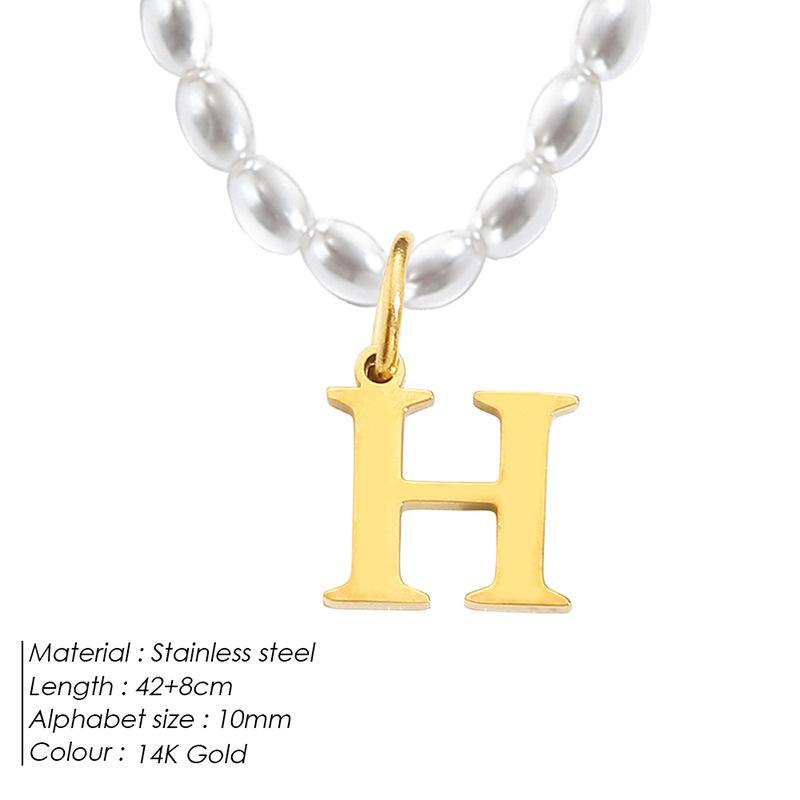 14K Gold PVD Stainless Steel Imitation Pearl Letter Necklace