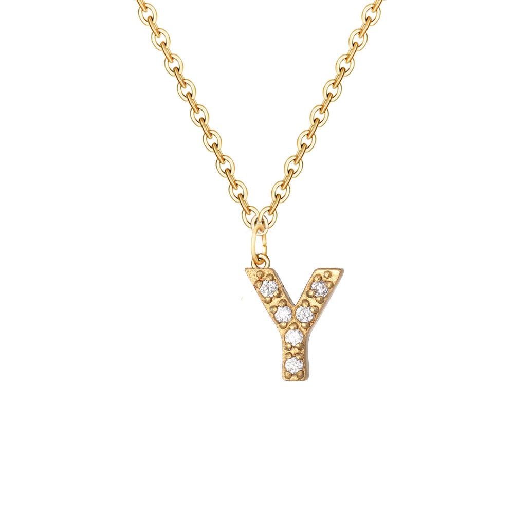 Letter Inlay Cubic Zirconia Pendant Necklace