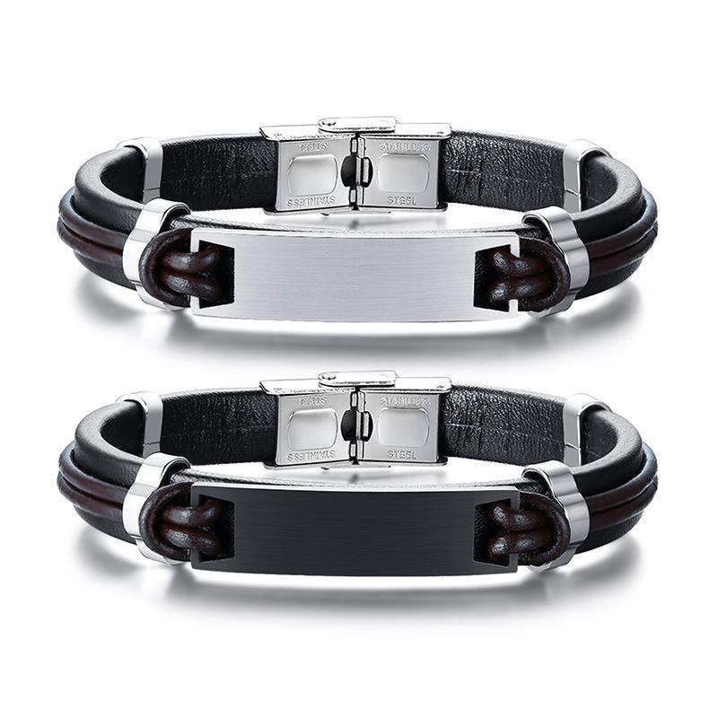 Stainless Steel Rope Leather Blank Bracelet