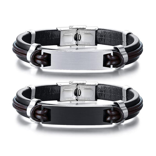 Stainless Steel Rope Leather Blank Bracelet