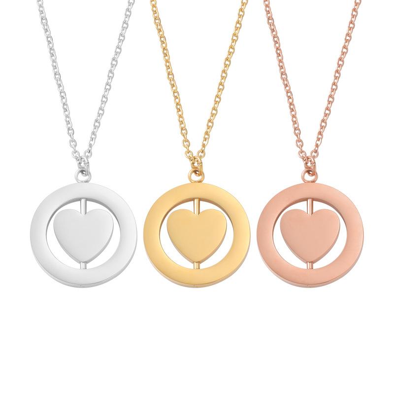 Stainless Steel Rotatable Heart Round Pendant Blank Necklace