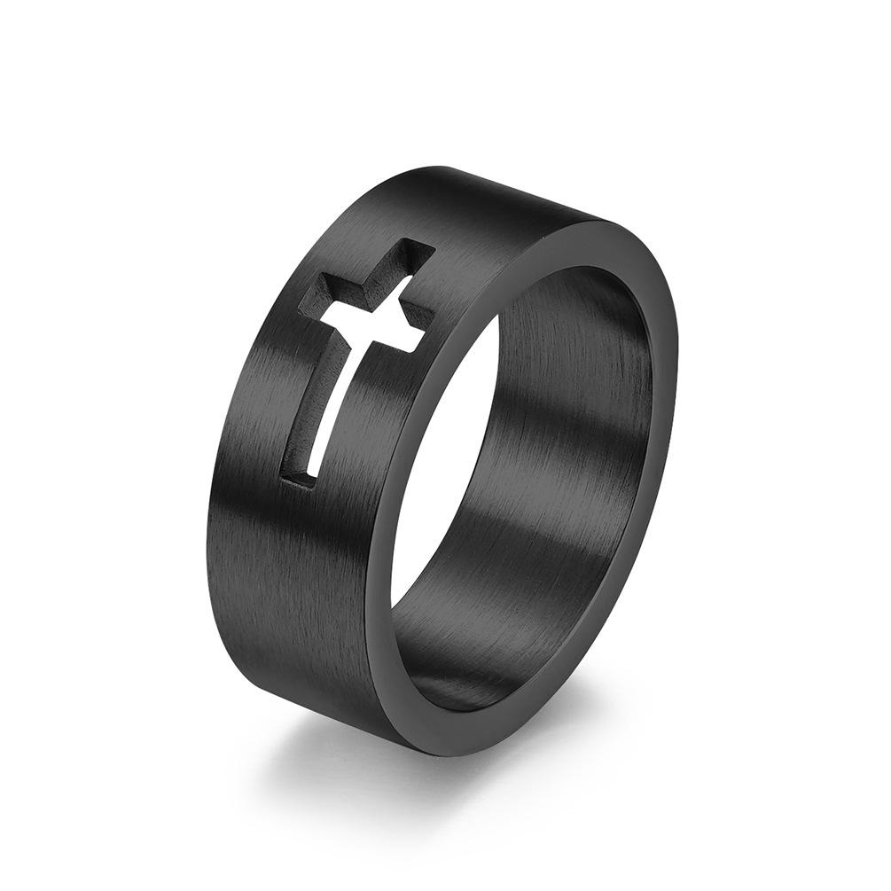 Hollow Cross Stainless Steel Couple Blank Ring