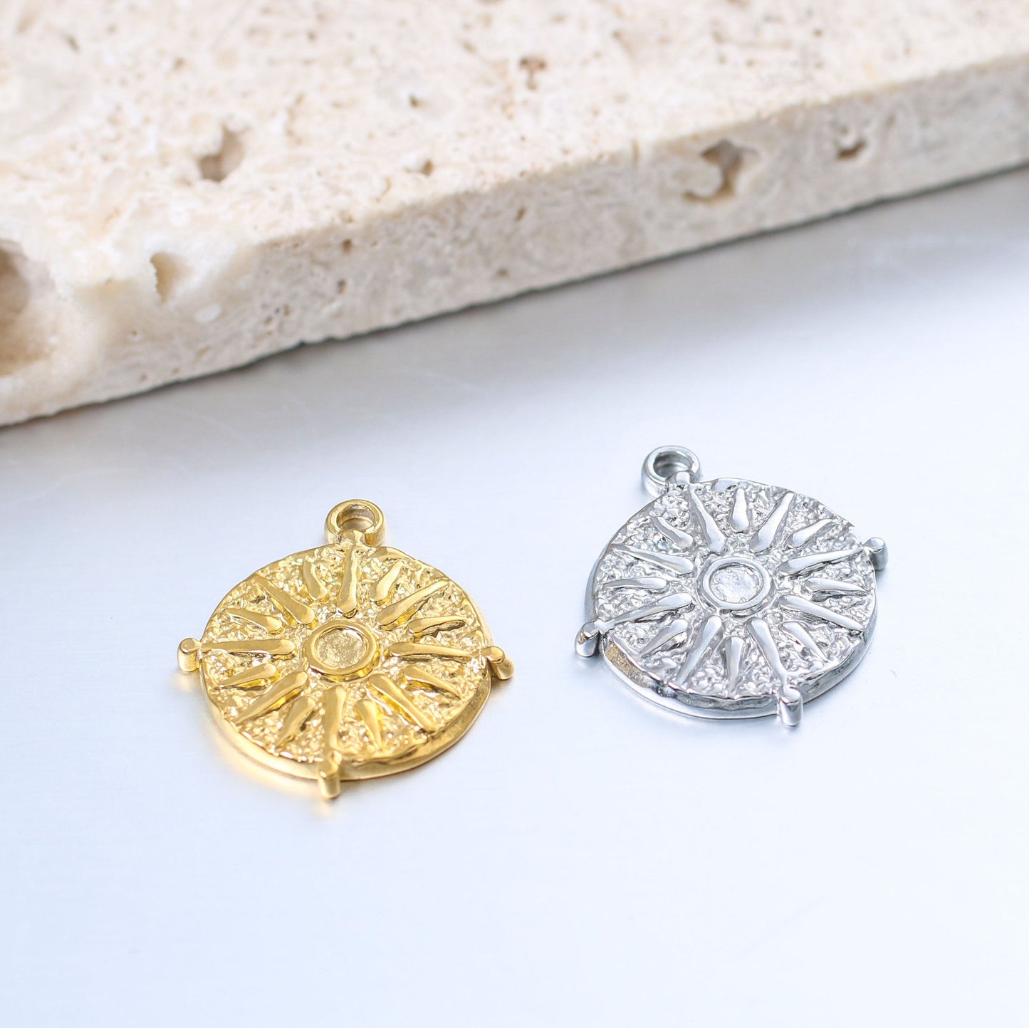 Stainless Steel Medal Embossed Sun Pendant