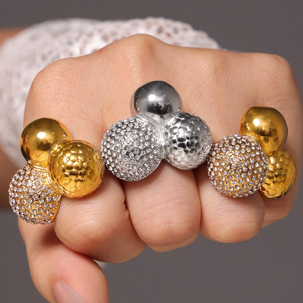 Stainless Steel 3 Balls Cubic Zirconia Ring