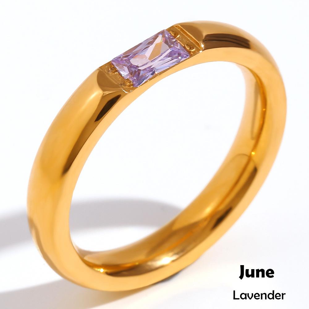 Stainless Steel Rectangular Birthstone Ring