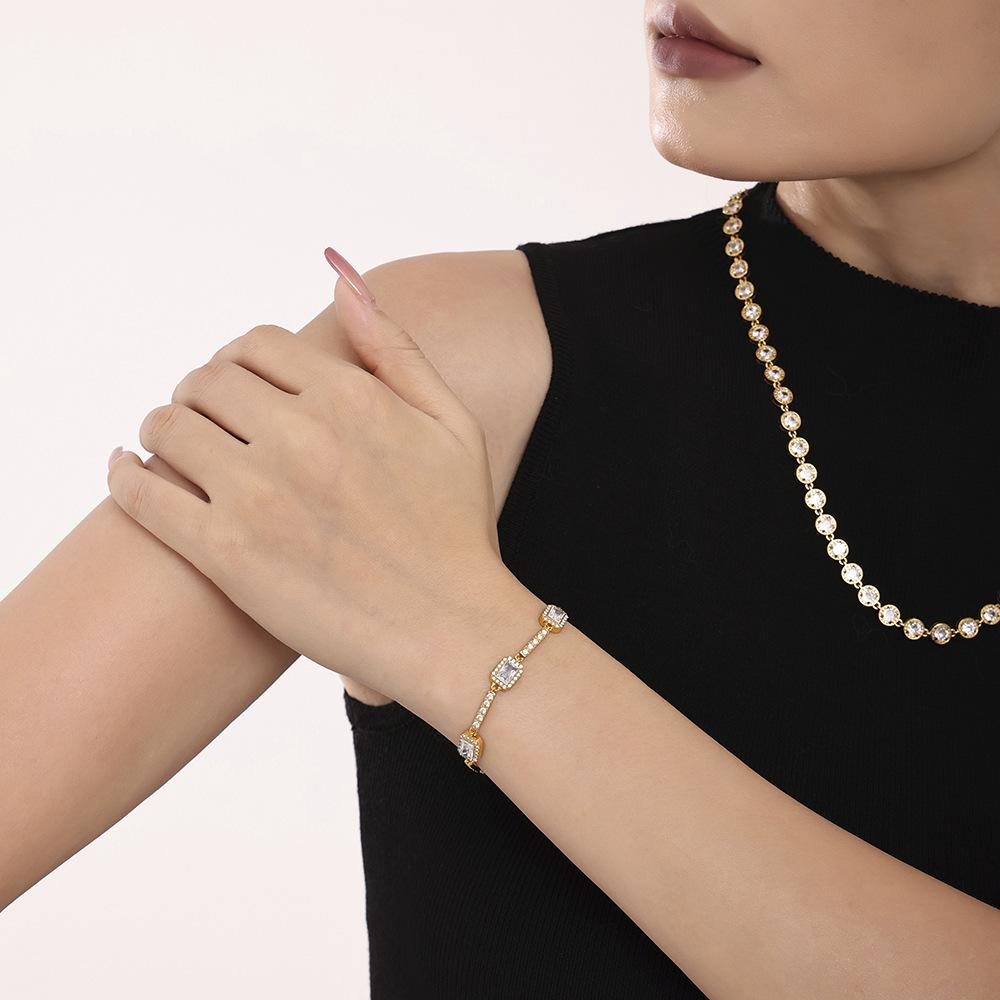Stainless Steel Bar Square Cubic Zirconia Bracelet