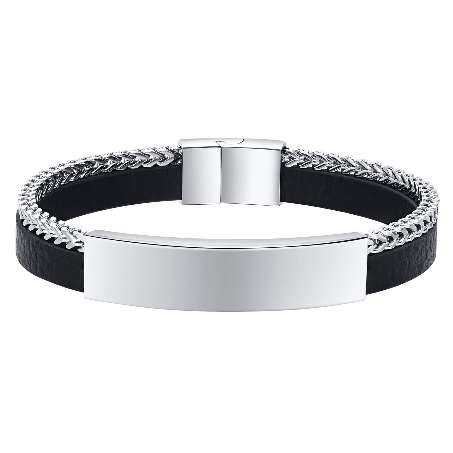 Stainless Steel Chain Blank Leather Bangle