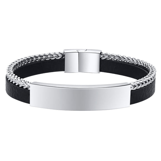 Stainless Steel Chain Blank Leather Bangle