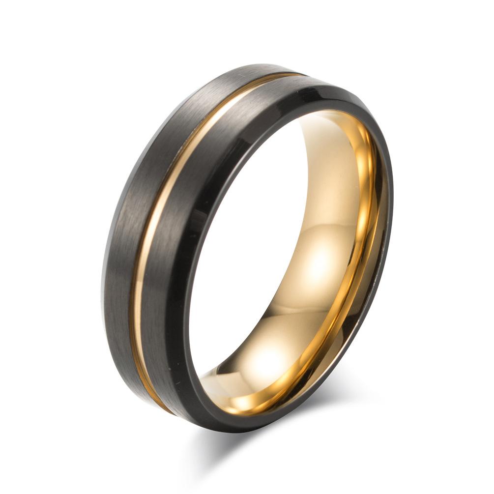 Blue Center Brushed Two-Tone Stainless Steel Ring