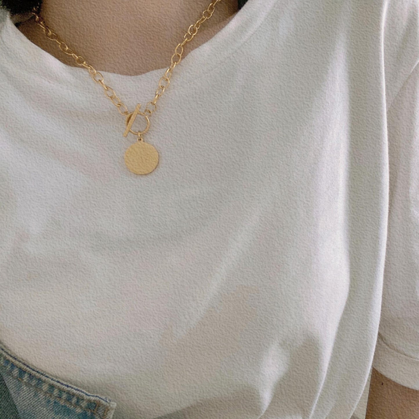 Stainless Steel OT Clasp Round Disc Blank Necklace