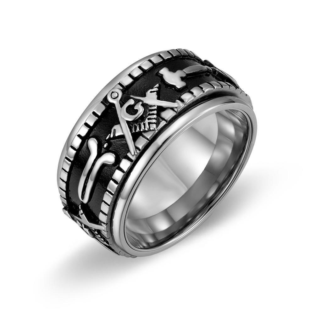 Stainless Steel Masonic Men's Spinner Ring