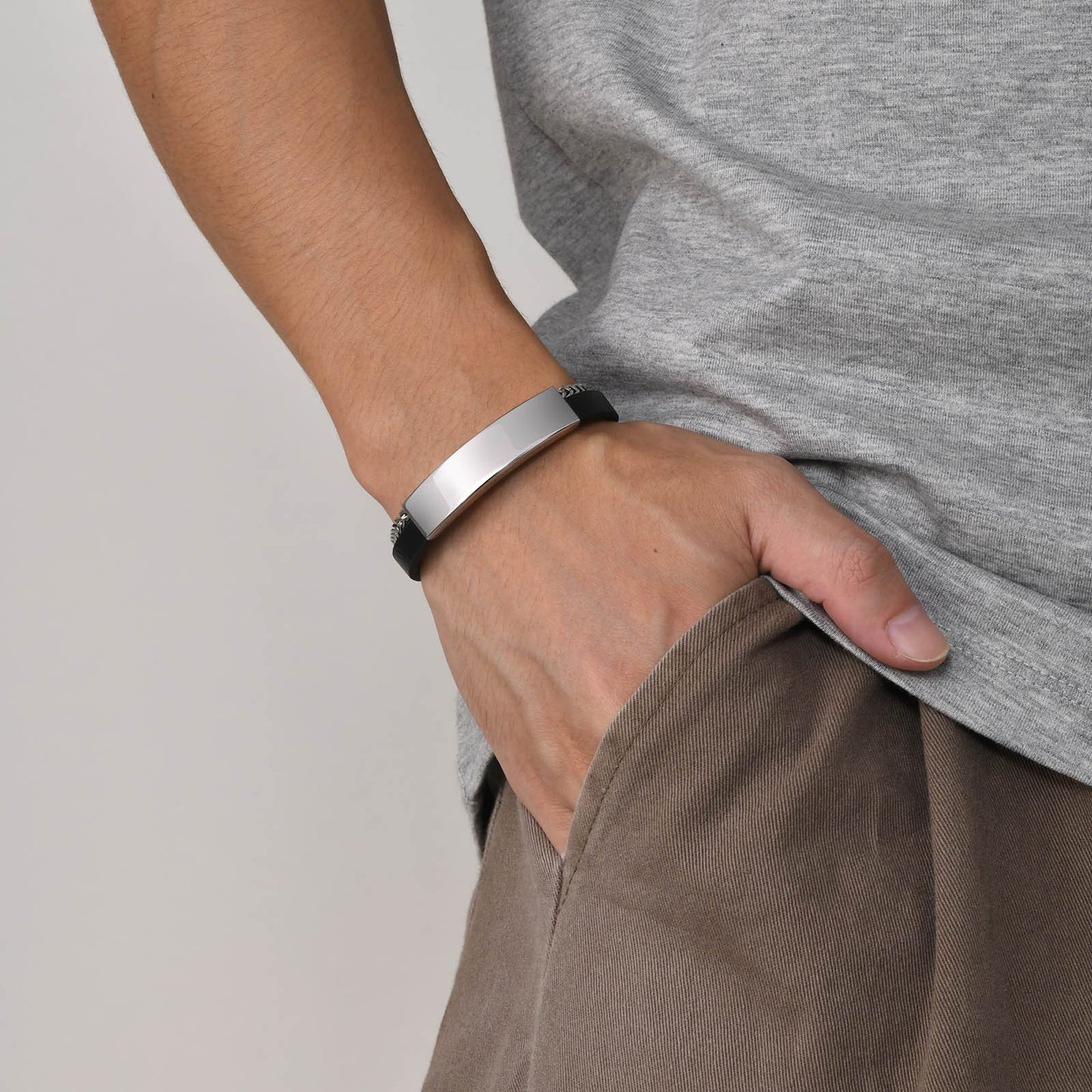 Stainless Steel Chain Blank Leather Bangle