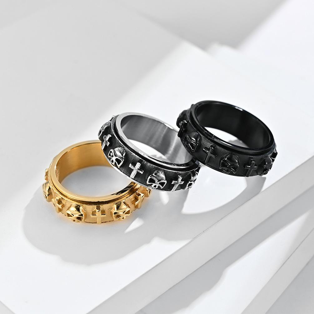 Skull Cross Stainless Steel Spinner Men's Ring