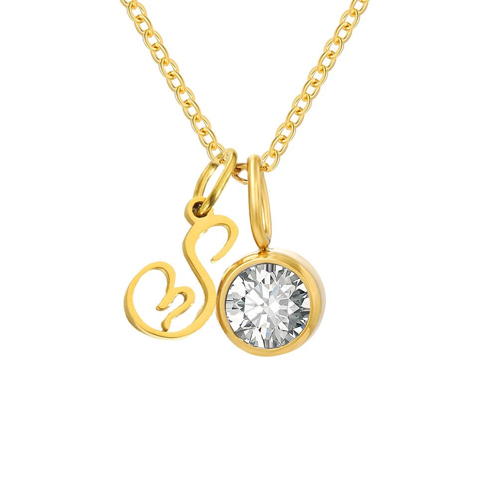 Stainless Steel Letter Cubic Zirconia Pendant Necklace