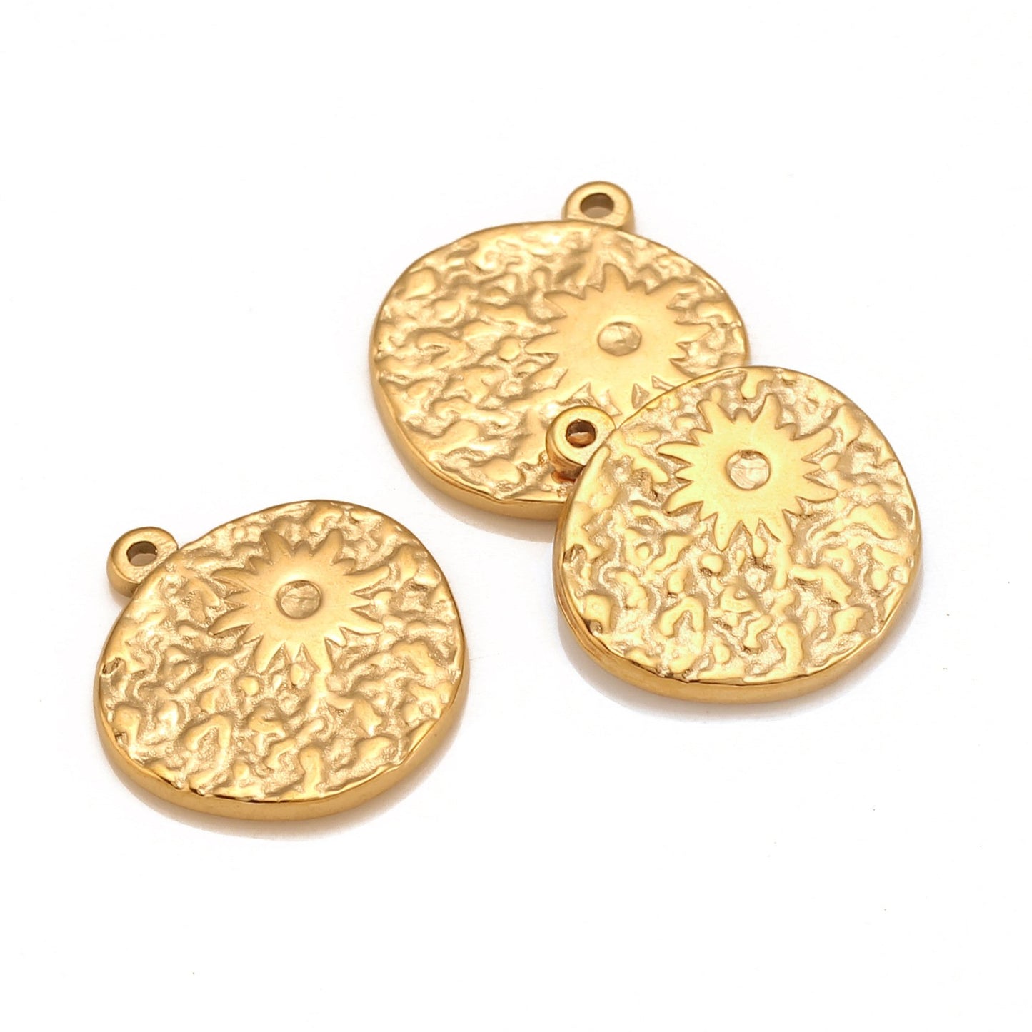 Pendentif rond irrégulier en acier inoxydable en forme de soleil