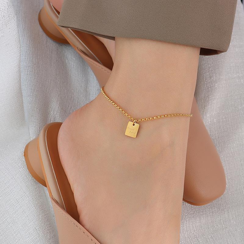 LUCKY English Letters 18K Gold PVD Stainless Steel Anklet