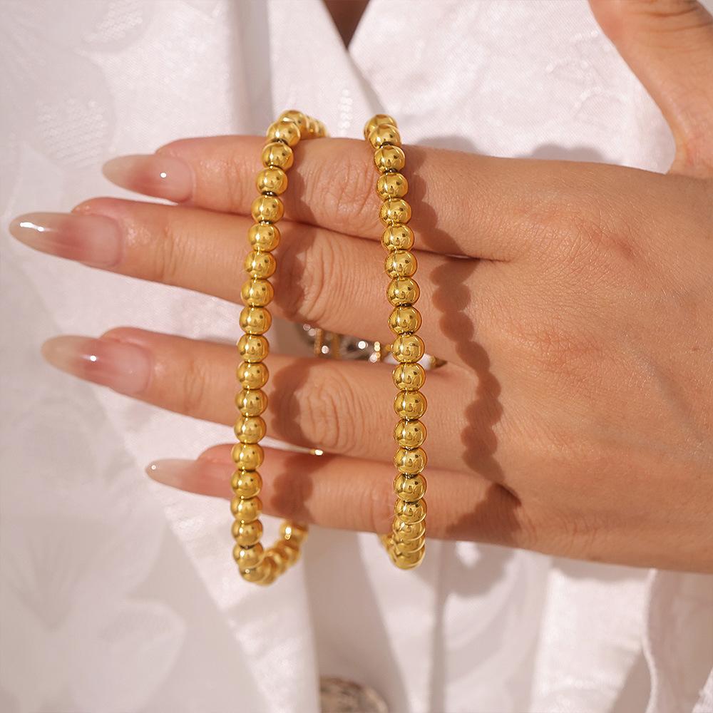 Stainless Steel 18K Gold PVD Beaded Bracelet