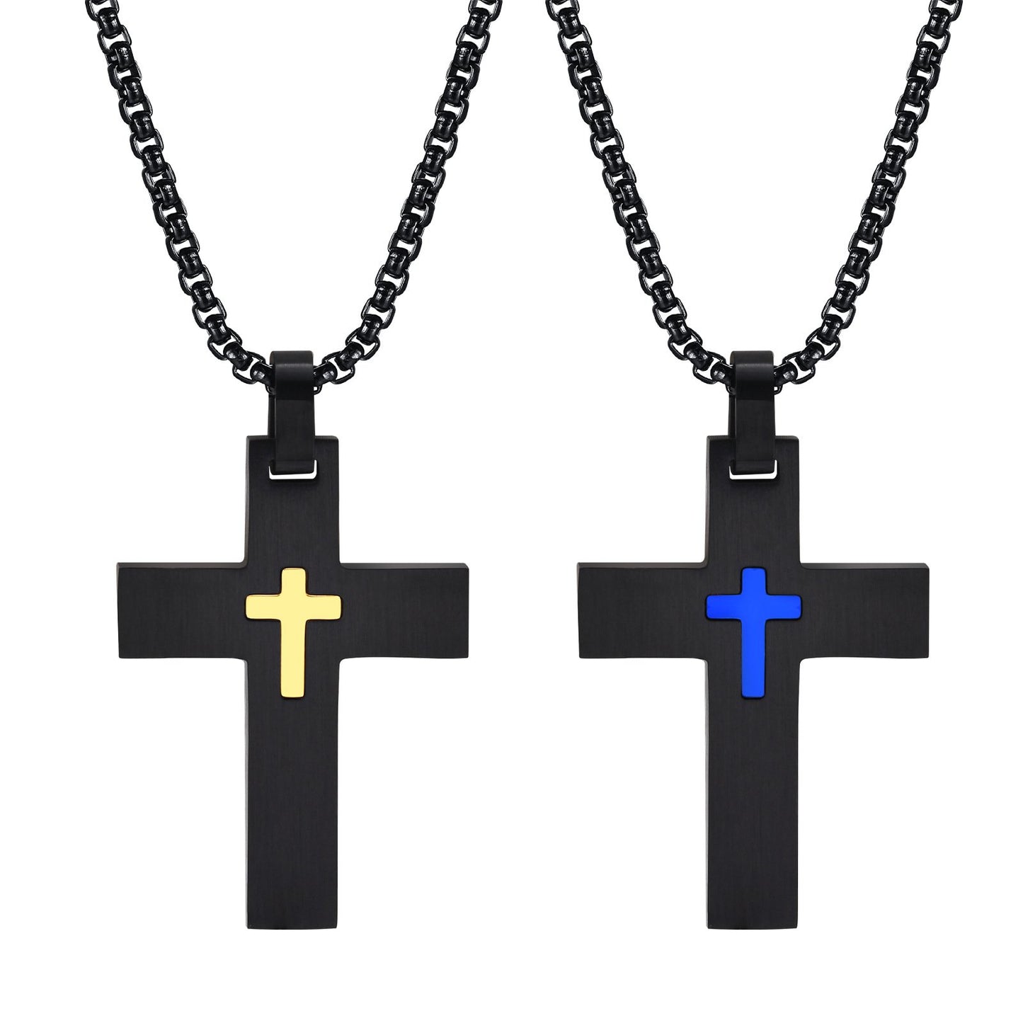 Black Stainless Steel Cross Pendant Necklace