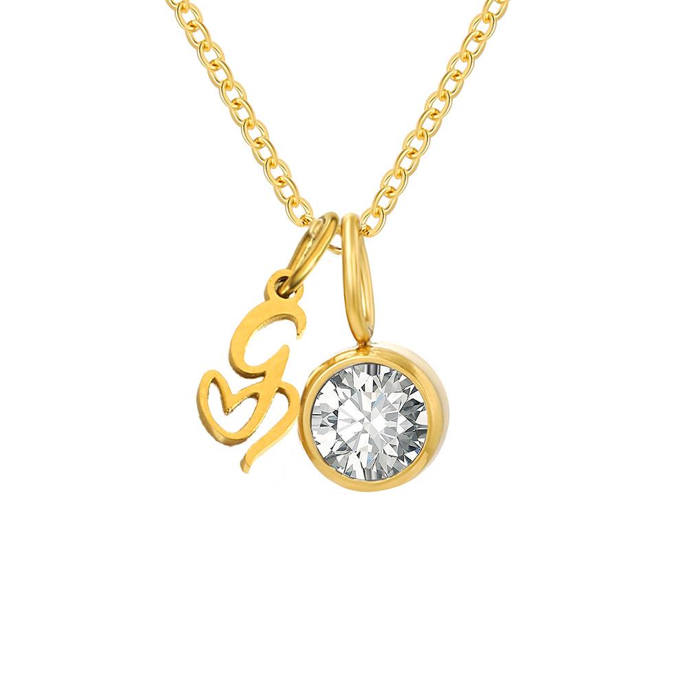 Stainless Steel Letter Cubic Zirconia Pendant Necklace