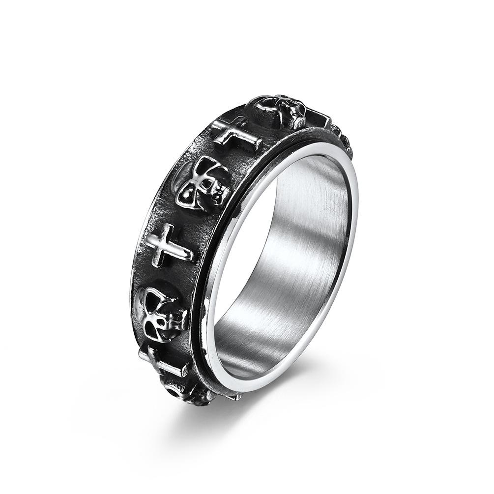 Skull Cross Stainless Steel Spinner Men's Ring