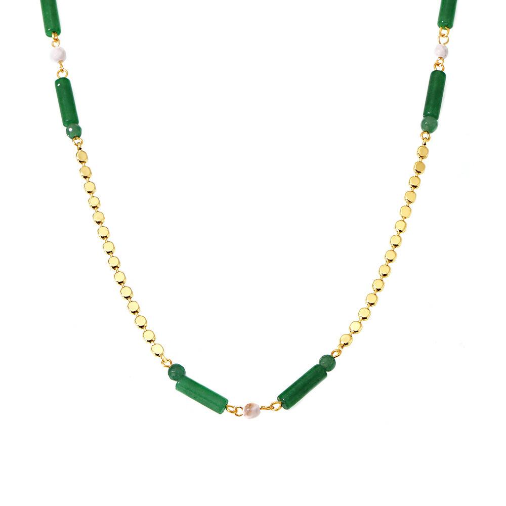 Stainless Steel Green Aventurine Beaded Necklace