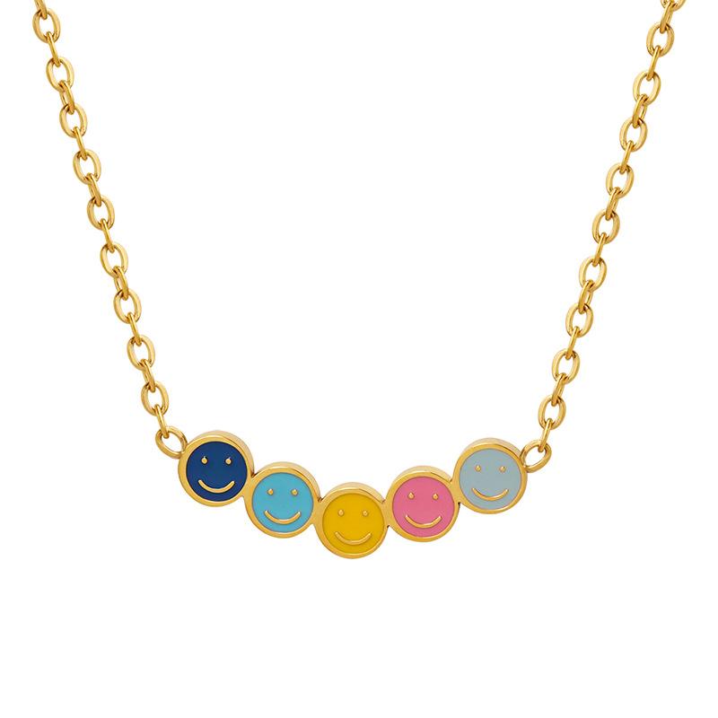 Drip Oil Smiley Pendant Cable Chain Necklaces
