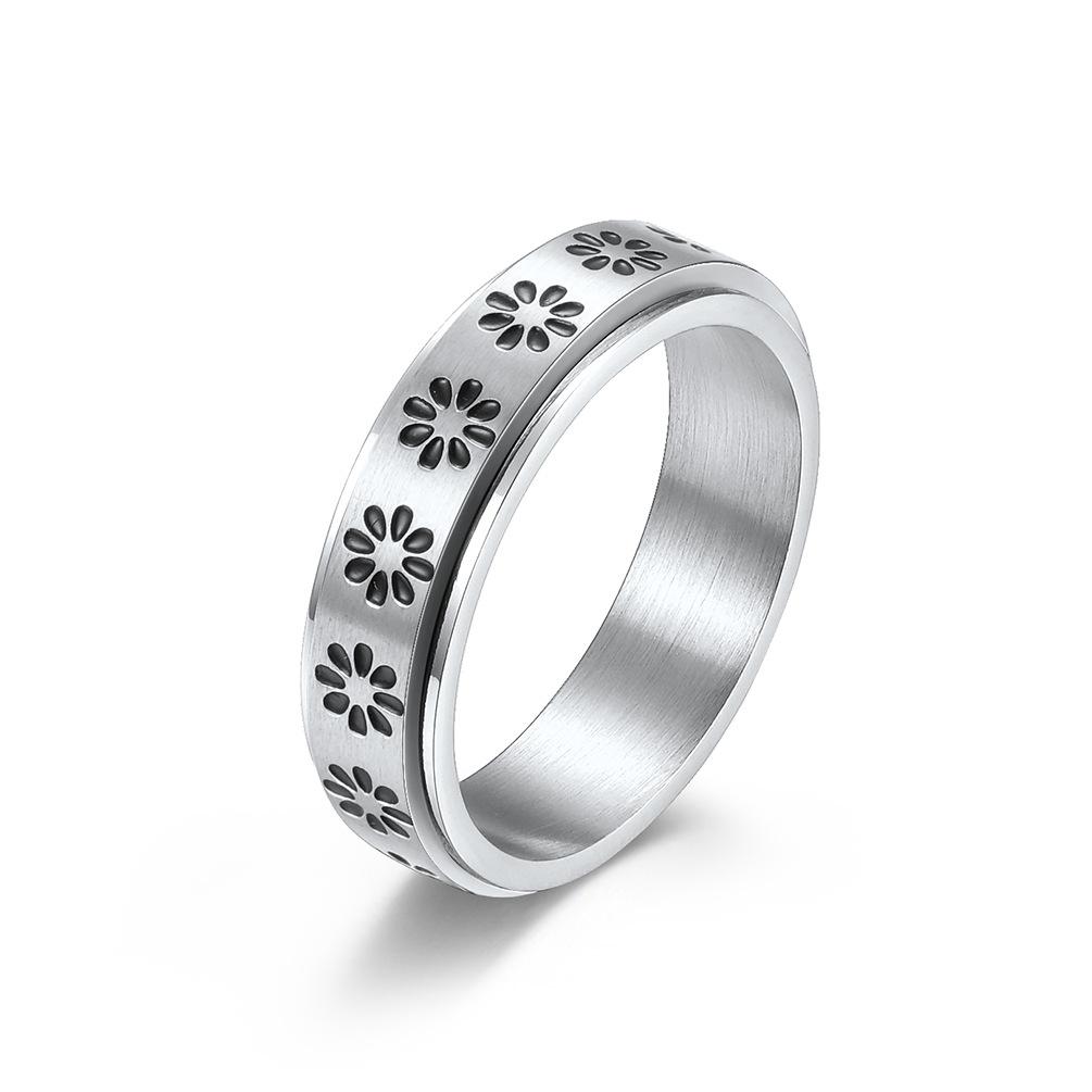 Bague rotative en acier inoxydable à motif floral pour hommes et femmes
