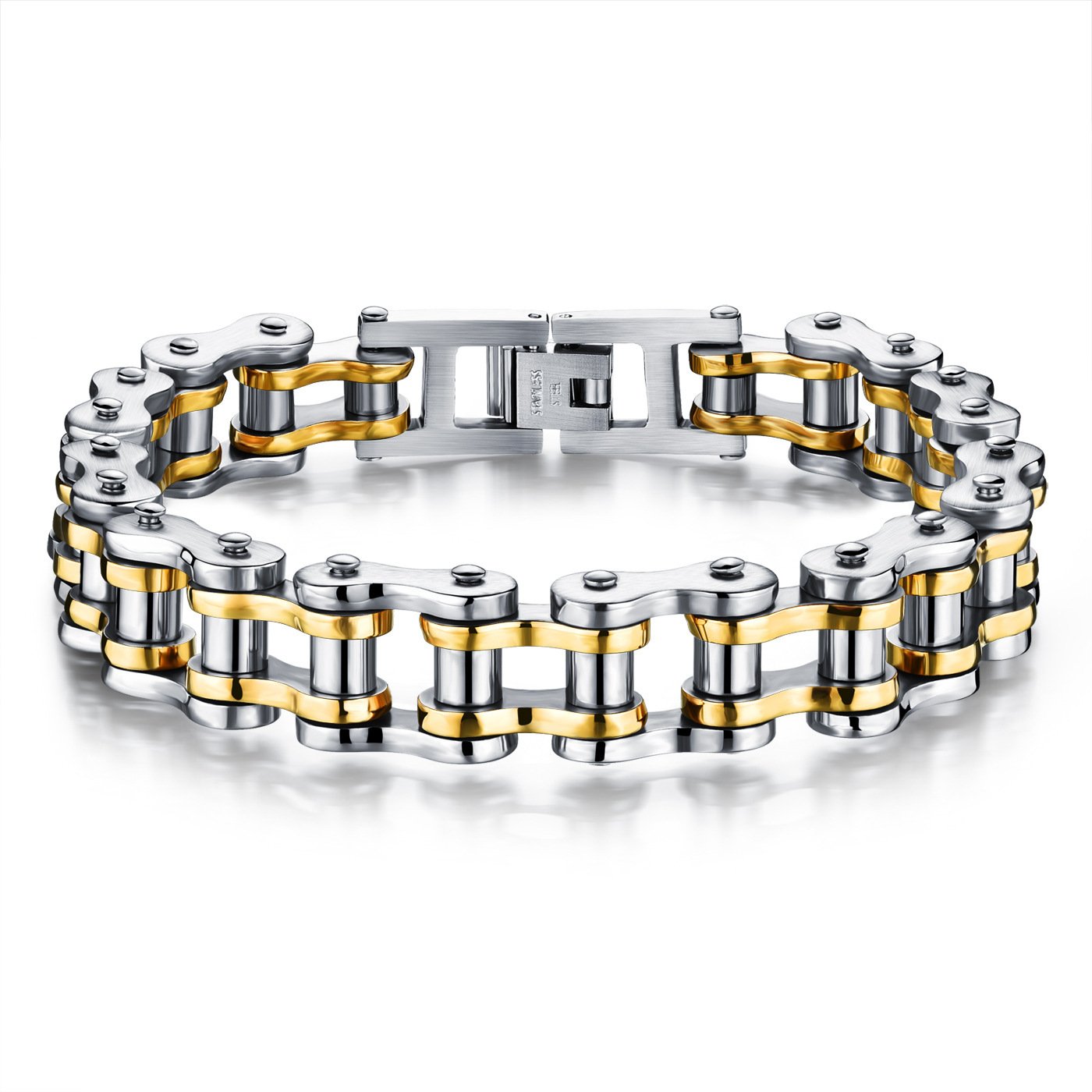 Stainless Steel and 18K PVD Gold Bike Chain Bracelet