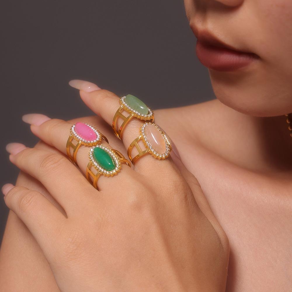 Stainless Steel Natural Stone Cuff Ring