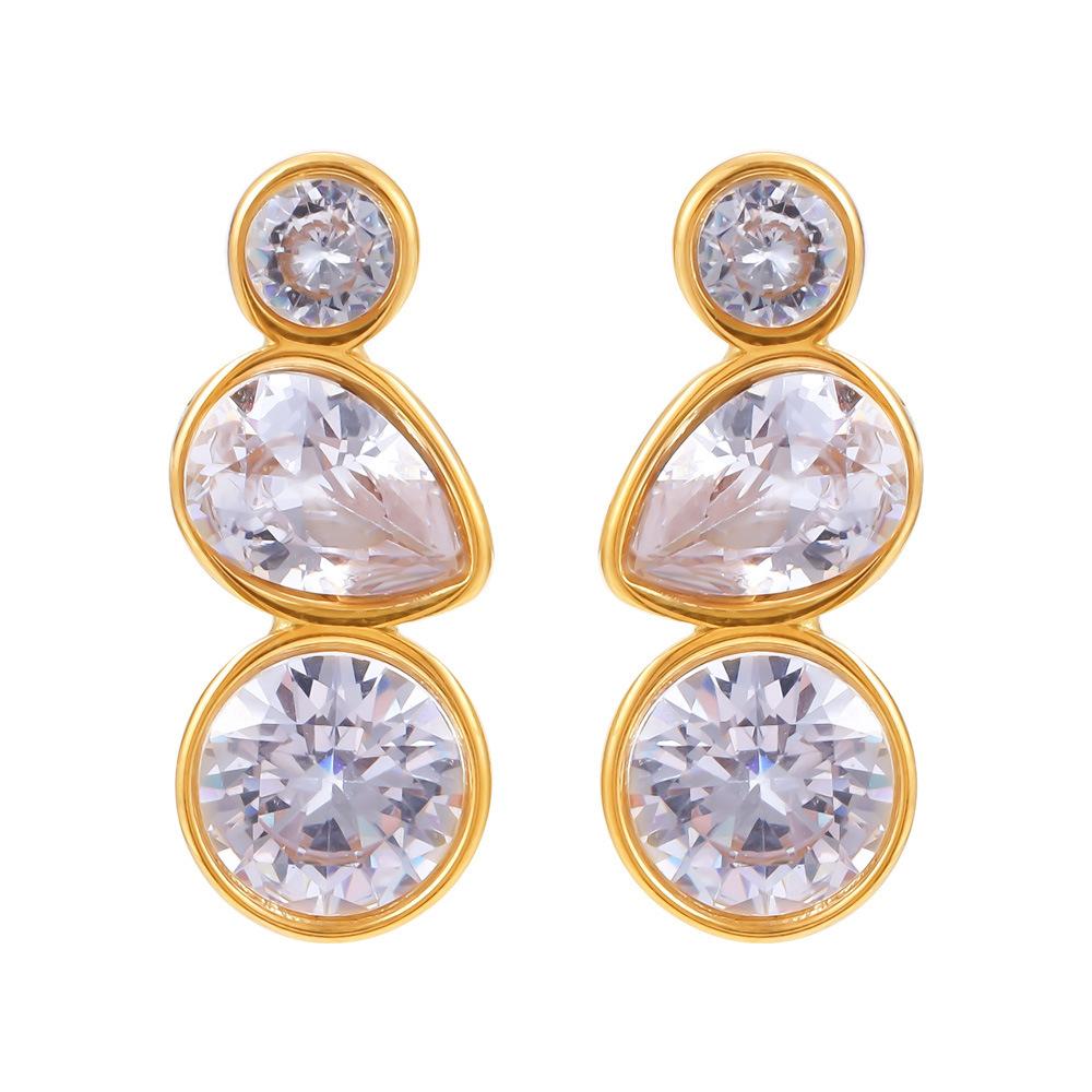 Stainless Steel Geometric Water Drop Shape Inlay Cubic Zirconia Earrings