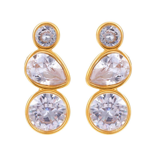 Stainless Steel Geometric Water Drop Shape Inlay Cubic Zirconia Earrings